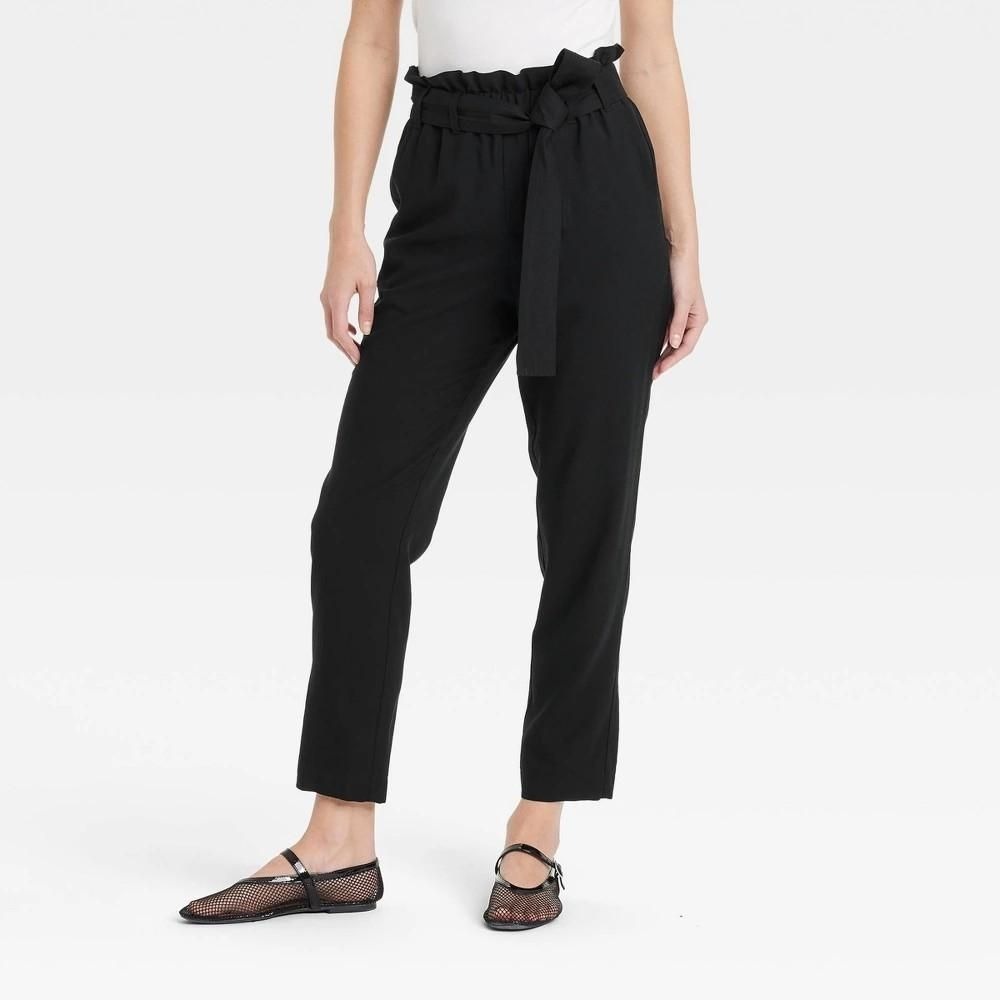 A New Day Women Black Super High Rise Tapered Ankle Paperbag Pants Large